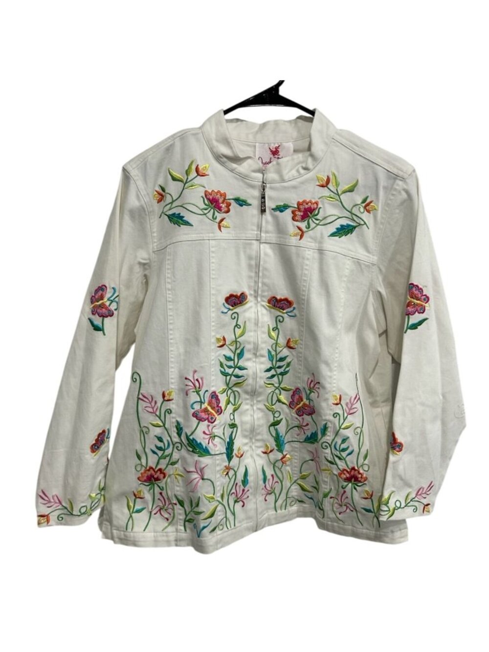Quacker Factory XL White Embroidered Floral Cotton Jacket Cottagecore NWT